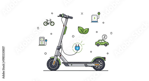 Electric scooter with eco-friendly transportation icons in vector style