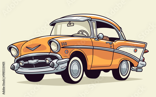Classic Retro Orange Vintage Car Illustration