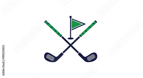Golf Clubs Crossed With Flag and Pin on White Background
