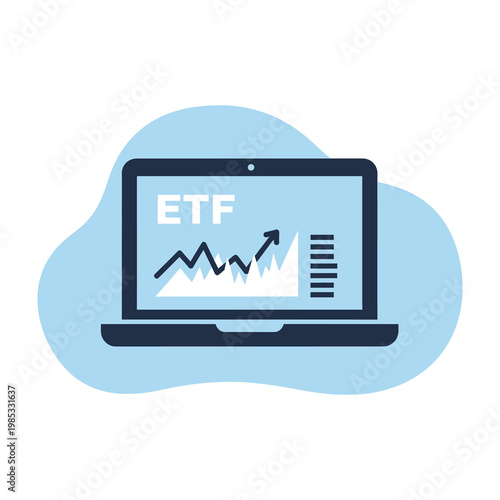 Laptop computer with ETF graph on screen for finance and investment analysis