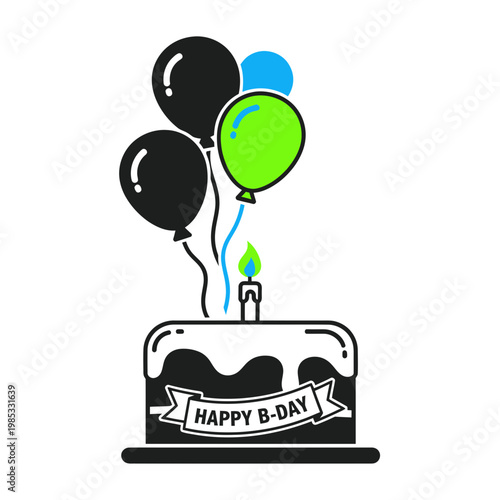 Happy Birthday Cake with Balloons and Candle - Celebration Icon