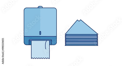 Paper Towel Dispenser and Stack of Blue Paper Towels, Cleanliness Icon