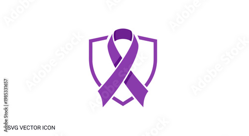 Purple awareness ribbon on shield, symbol of support, health, and protection