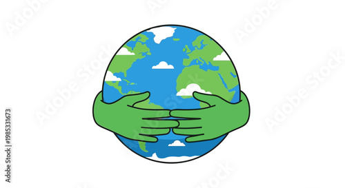 Earth embraced by green hands symbolizing environmental protection
