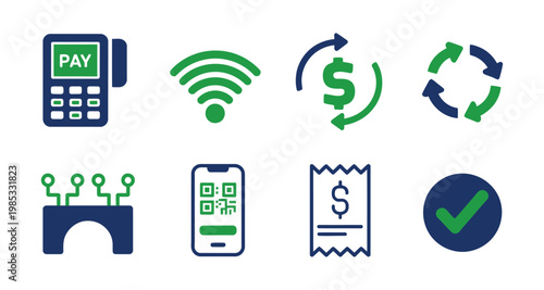 Modern payment and transaction icons for digital services contactless payment mobile app and receipt vector illustration finance concept