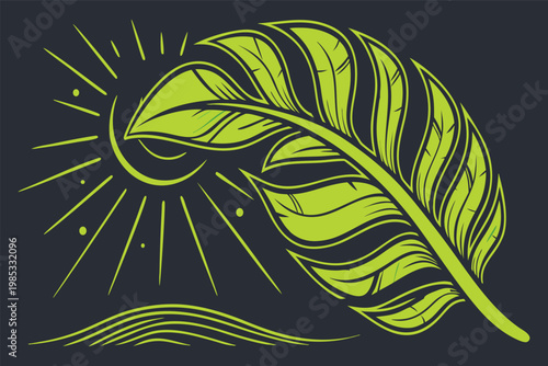 Abstract Gold Light Streak Forming Leaf Inspired Vector Illustration