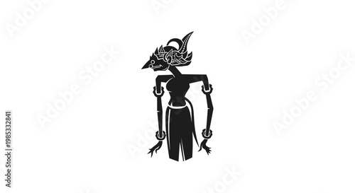 Indonesian Wayang Kulit Shadow Puppet Silhouette on White Background