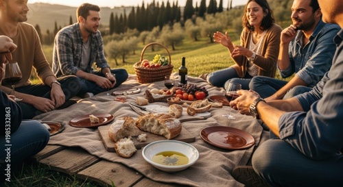 group of friends having dinner in the garden