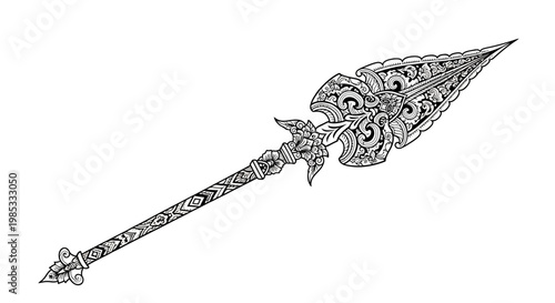 Intricate Ornate Spearhead Black and White Illustration
