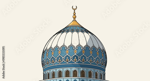 Islamic Mosque Dome with Crescent Moon Symbol