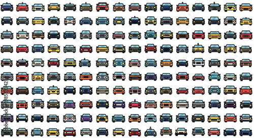 Collection of diverse car models lined up for display.