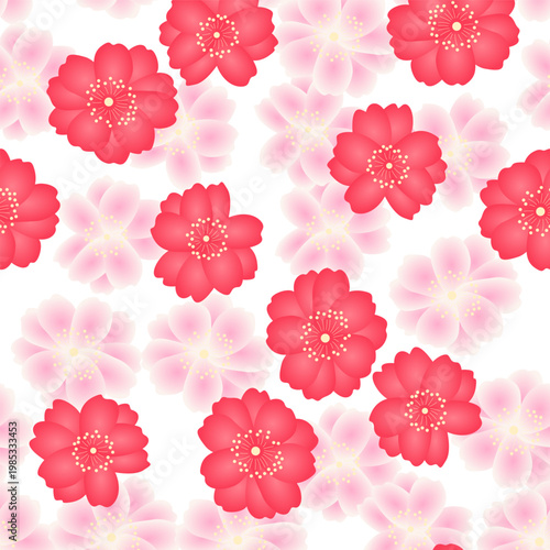 Japanese Pretty Blossom Fall Vector Seamless Pattern
