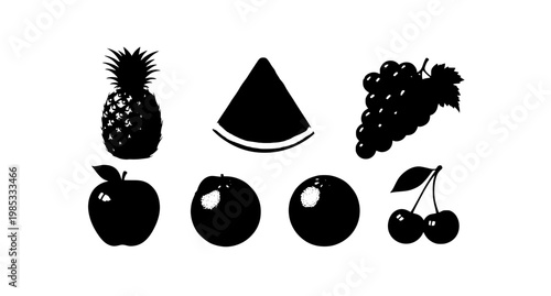 Slot machine fruit icons vector set realistic casino UI symbols pineapple watermelon grapes cherry isolated on white