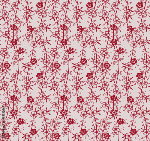 Japanese Flower Leaf Swirl Line Vector Seamless Pattern
