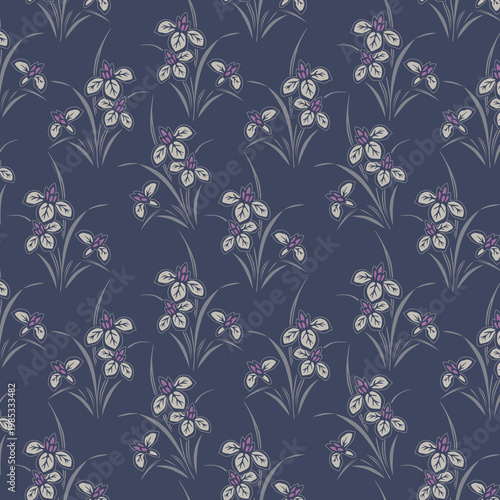 Japanese Wild Flower Grass Vector Seamless Pattern