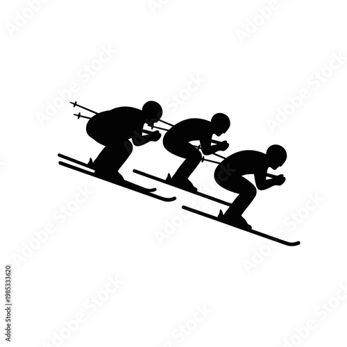 Group of skiing silhouettes in fast downhill racing poses