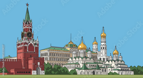Moscow Kremlin Landmark Complex Illustration - Red Square Architecture