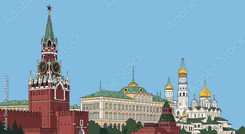 Moscow Kremlin, Red Square, Russia - Iconic Landmark Skyline Illustration