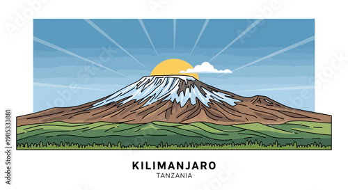 Mount Kilimanjaro Tanzania Sunrise Landscape Illustration