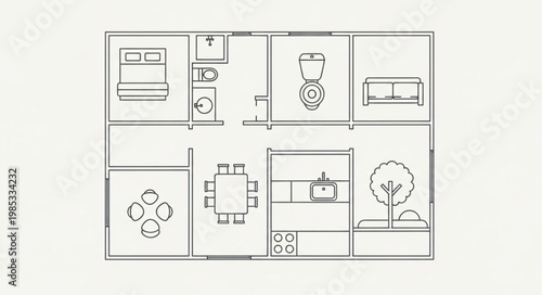 Architectural floor plan drawing of a small house layout.