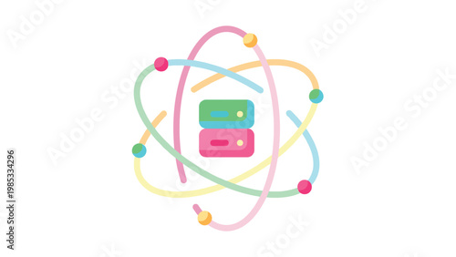 Modern illustration of an atom with a data storage device at its core Vector