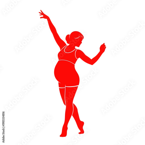 Pregnant Woman Dancing Ballet Silhouette - Red on White