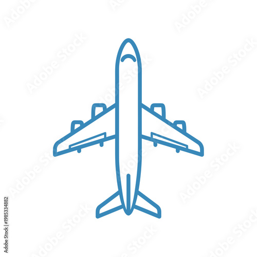 Simple Blue Airplane Icon Top View, Aviation Travel Concept