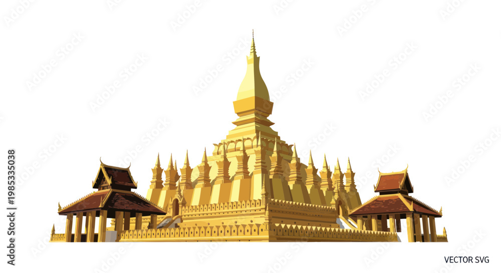 Obraz premium Golden Buddhist Temple Pagoda - Wat Xieng Khuan Landmark