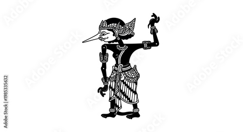 Traditional Indonesian Wayang Kulit Shadow Puppet Character