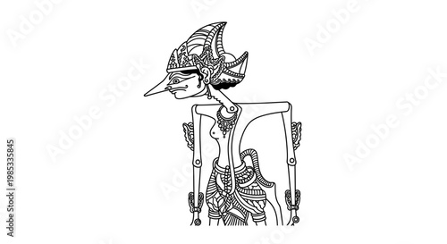 Traditional Indonesian Wayang Kulit Shadow Puppet Illustration