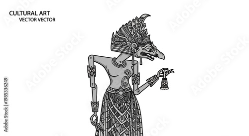 Traditional Indonesian Wayang Kulit Shadow Puppet Vector