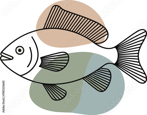 Minimalist scandinavian fish line teal and brown