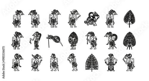 Traditional Indonesian Wayang Kulit Shadow Puppets Collection
