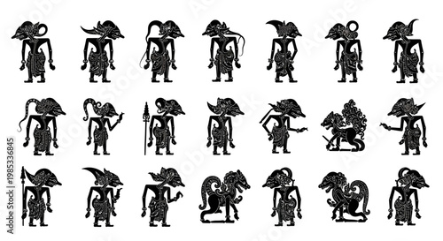 Traditional Indonesian Wayang Kulit Shadow Puppets Collection