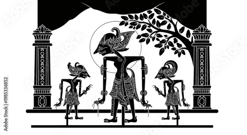 Traditional Indonesian Wayang Kulit Shadow Puppets Performance Scene