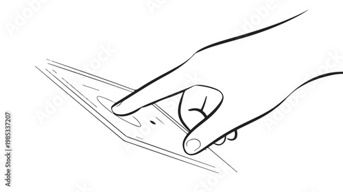 Hand Touching Mobile Phone Screen For Technology Concepts On White Background