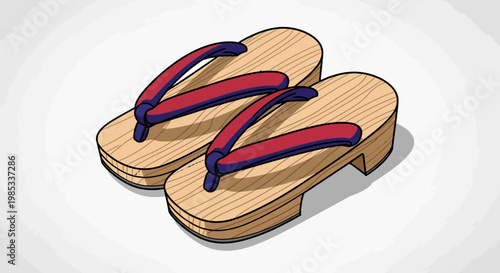 Traditional Japanese Wooden Geta Sandals Illustration
