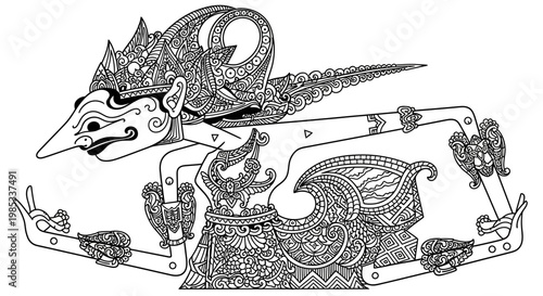 Traditional Javanese Wayang Kulit Shadow Puppet, Intricate Detail, Cultural Art