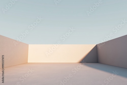 Concrete walls form an abstract minimalist enclosure that provides a clean and balanced backdrop for creative projects seeking a simple geometric composition in a neutral color palette.