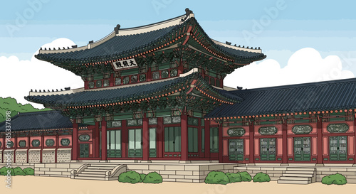 Traditional Korean Palace Architecture - Gyeongbokgung Palace Illustration