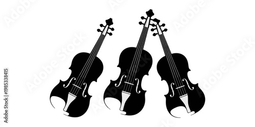 Black violin silhouettes, musical instrument icons, vector violins, music symbols