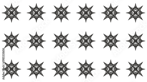 A detailed, black snowflake illustration evokes winter's beauty and can be used for seasonal branding, designs, or thematic presentations.  It conveys