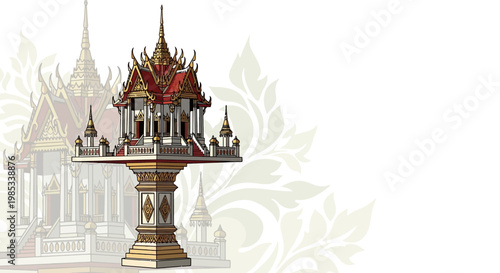Traditional Thai Spirit House: Ornate Shrine with Intricate Architecture and Decorative Elements