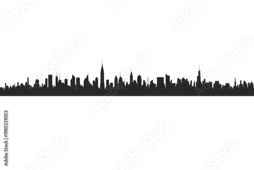 Skylines silhouette features a detailed urban landscape rendered in stark black against a clean white background, providing a versatile graphic element for modern architectural design projects.