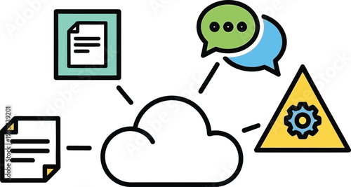 Cloud Computing Connection: Data, Communication, and Workflow Icons