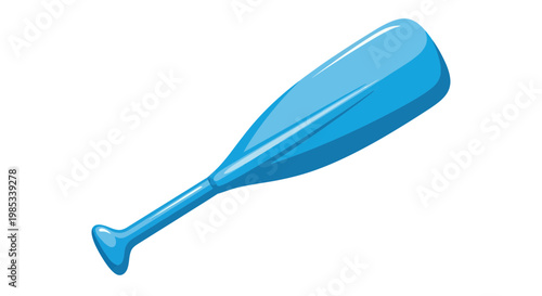 Single blue canoe paddle isolated on white background, graphic illustration
