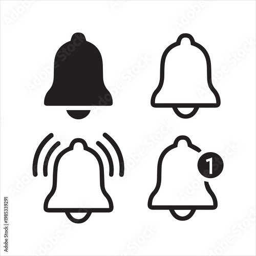 Notification bell icon. Alarm symbol. Incoming inbox message. Ringing bells. Alarm clock and smartphone application alert. Social media element. New message symbol flat style - stock vector.