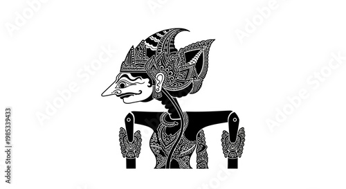 Traditional Wayang Kulit Puppet Icon, Indonesian Culture, Silhouette
