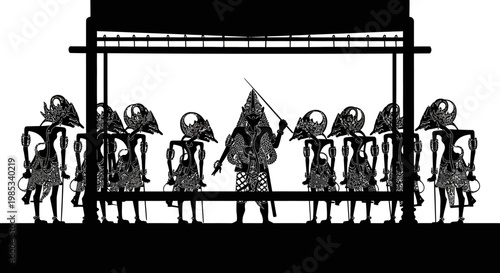 Traditional Wayang Kulit Shadow Puppets Performance Illuminated Silhouette