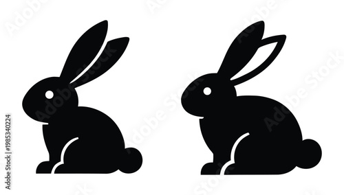Black Silhouette of Two Sitting Rabbits with Long Ears for Easter Bunny, Wildlife Animal, and Nature Themed Vector Illustration Graphics